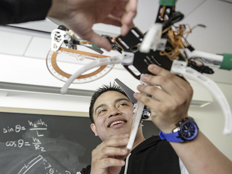 Student working with professor on research