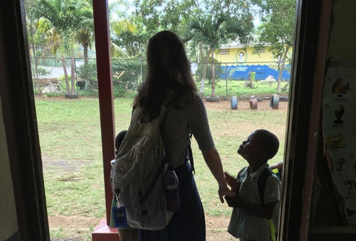 Berks students with elementary students from the school 