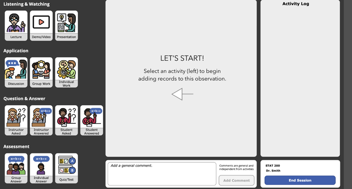 This image shows the CCEDIR application interface for a trained observer with guidance on faculty interactions and observation plus screen tips for how to get started. 