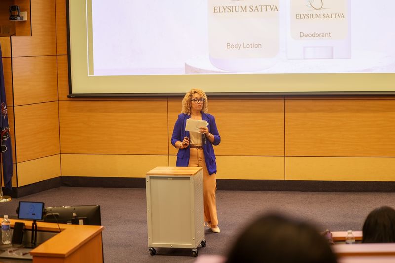 woman speaking at podium