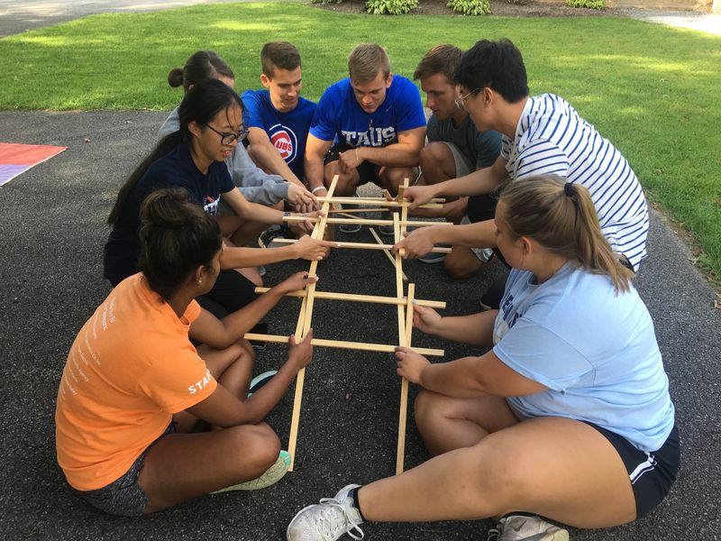 Students use wooden pieces to build replica of the Da Vinci bridge