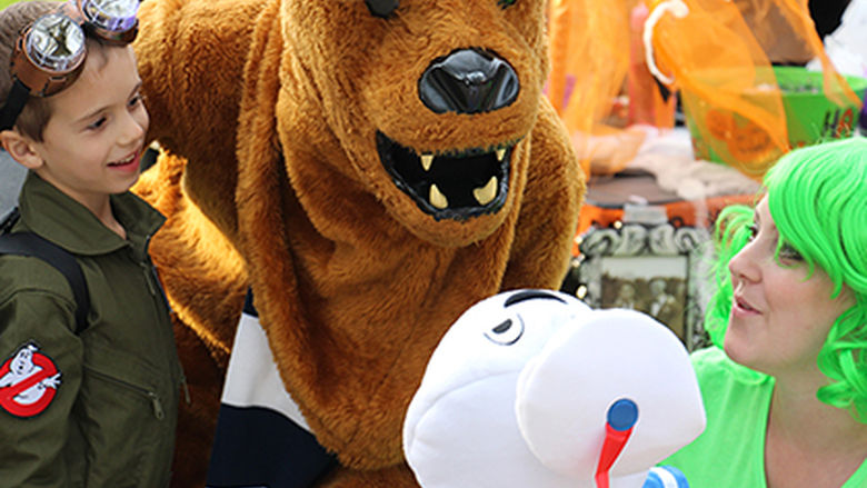 Nittany Lion greets trick-or-treaters during Berks Fall Fest.