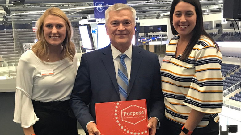 Penn State President with Purpose Therapy Box founders, Ali Izzo and Holly Masters