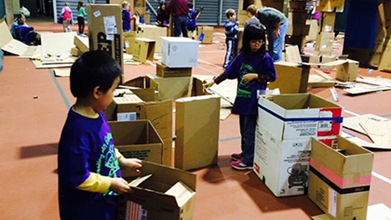 Children participate in the PopUp Playground in the City of Reading.
