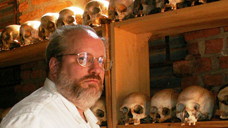 Randall with wall of skulls