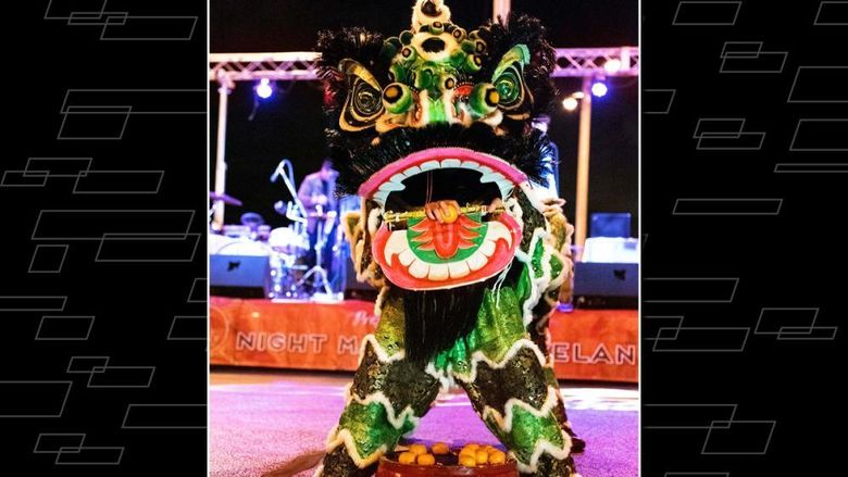 Gong Lung (Steel Dragon) Kung Fu and Lion and Dragon Dance players in costume