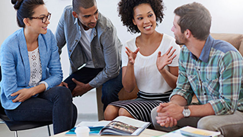 student in discussion group
