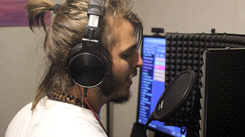 Mike Shott in his home recoding studio. 