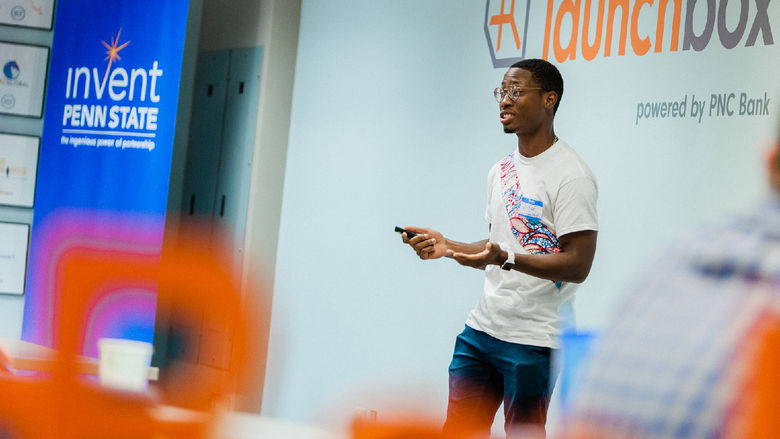 Student founder presenting his startup