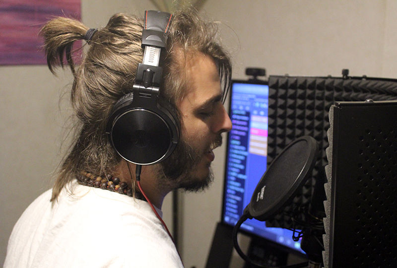 Mike Shott in his home recoding studio. Mike Shott in his home recoding studio.