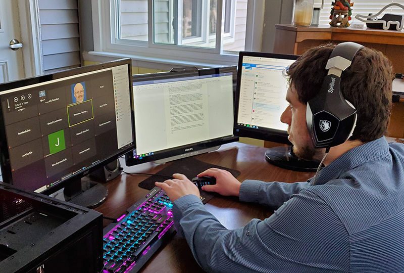 Berks student working on his classes remotely.