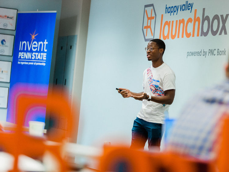 Student founder presenting his startup